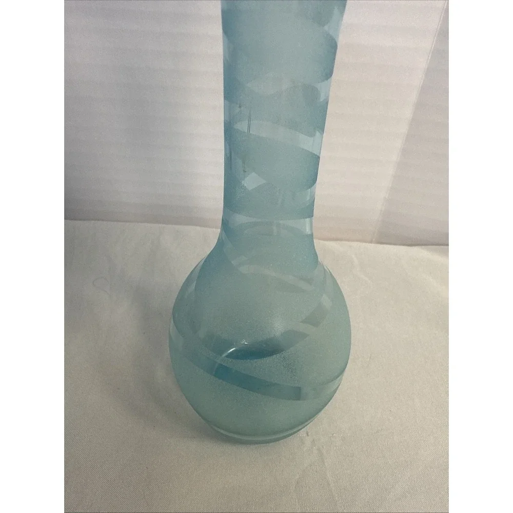 Vintage Light Blue Frosted Art Glass Vase 10
